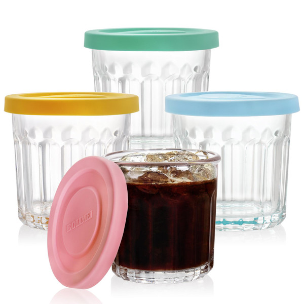 Coloch 4 Pack 13Oz Working Glass Jar with Leakage Proof Lid, 400ml French Jelly Jar Clear Storage Jar for Jam, Jelly, Sauces, Overnight Oat Cup All-purpose Glass Drinking Cup for Juice, Coffee, Yogurt