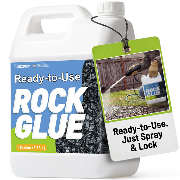 Teexpert Rock Glue for Landscaping: 1 Gallon New 2026 Formula Ready-to-Use Gravel Glue for Pea Gravel, Stones, Pebbles, River Rock – Strong Adhesion for Outdoor Landscape, Driveways Edge, Patio, Yard