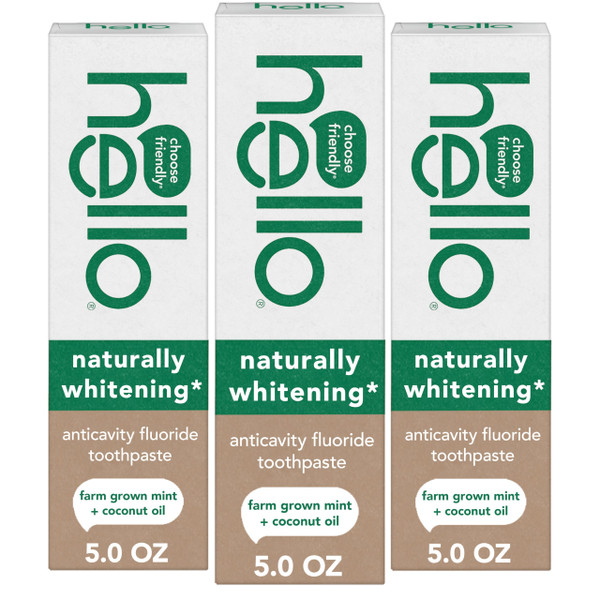 hello Antiplaque and Whitening Fluoride Free Toothpaste, 3 Pack, 5 oz