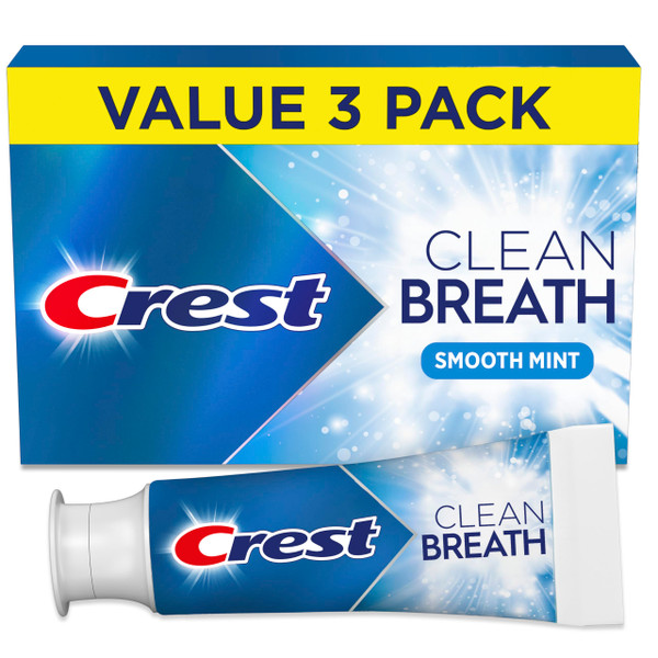 Crest Toothpaste Clean Breath Smooth Mint 3.3oz Pack of 3 – Neutralizes Bad Odor, Antibacterial Protection, Fights Cavities, Freshens, Gently Whitens