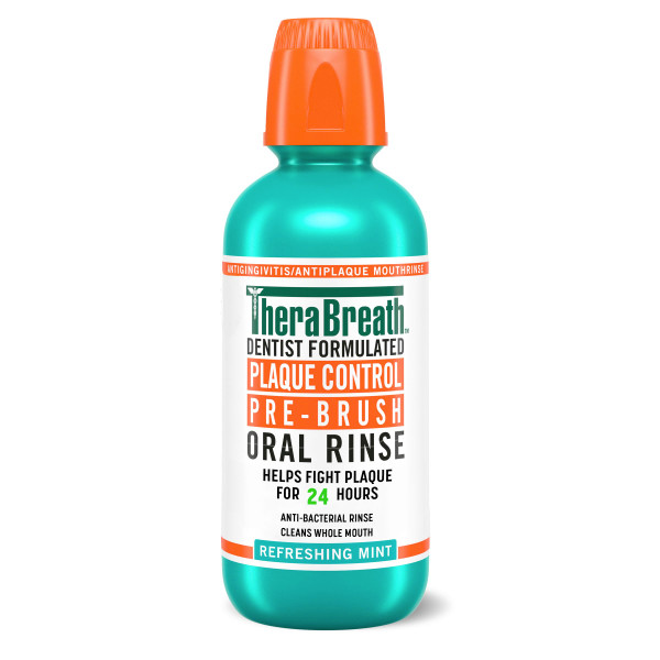 TheraBreath Plaque Control Pre-Brush Oral Rinse, Refreshing Mint Flavor, Antigingivitis and Antiplaque Rinse, Dentist Formulated, Alcohol Free, 16 Fl Oz