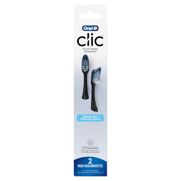 Oral-B Clic Toothbrush Replacement Heads, 2 Count toothbrushes, Black Refill Brush Heads