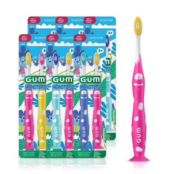 GUM Monsterz Jr Kids Soft Toothbrush, Ages 5+, 2 Count (6 Pack)