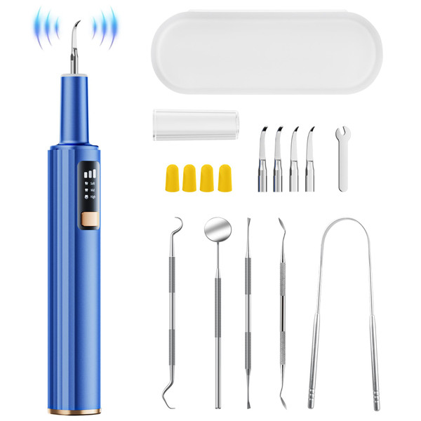 Plaque Remover for Teeth - 42kHz Ultrasonic Tartar Remover with Smart Gum Safety Sensor, 10-Piece Kit (4 Heads + 6 Dentist Tools), LED Light, USB-C Rechargeable, IPX6 Waterproof for Home & Travel