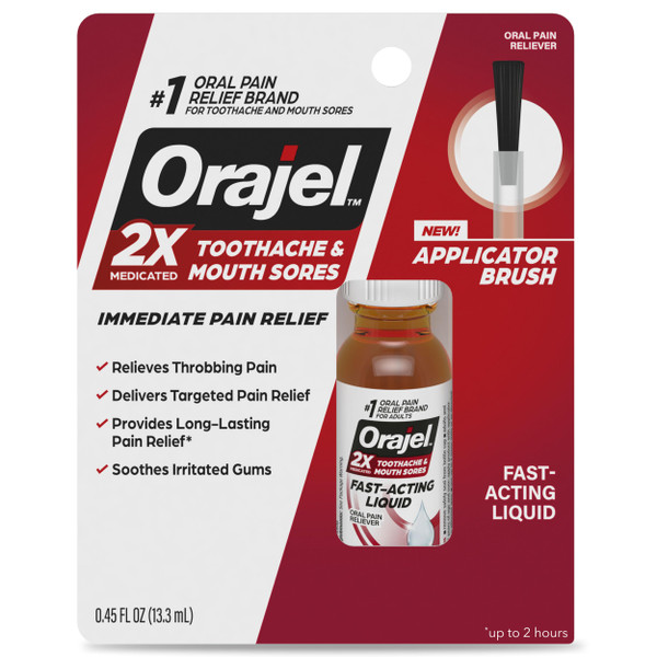 Orajel 2X Medicated Toothache & Mouth Sores Liquid, 0.45 Fl Oz