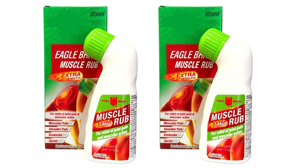 2 Packs - Eagle Essential Muscle Rub Oil - Hai Chai Dau Xoa Bop Hieu Con O - 85mL per Bottle with 2 Bottles per Order - Made in Singapore