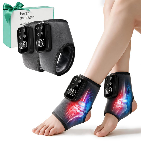 Foot Renew Massager for Neuropathy,4-in-1 Cordless & Portable Foot and Ankle Massager for Heel Warming Heating Pad Heated Brace Wrap with 5 Vibration Modes,4 Heat Levels,Portable for Home,2pcs,Grey