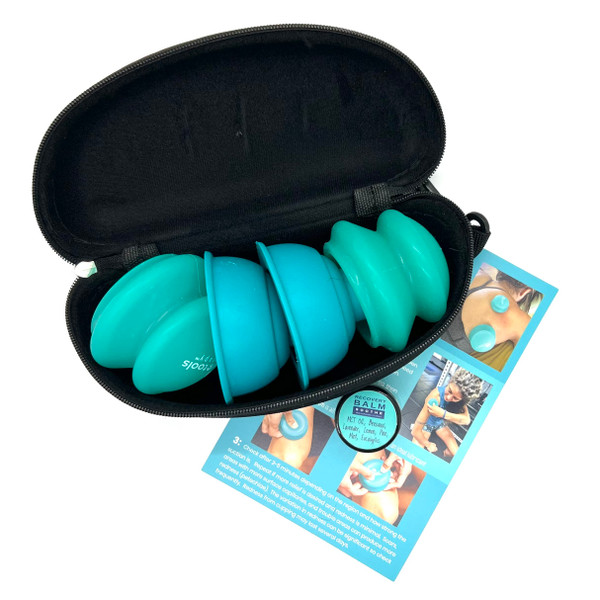 Silicone Massage Cupping Therapy Set, 4 Pack Medium, 2 Teal Mobility Cups and 2 Opaque Teal Glide Cups