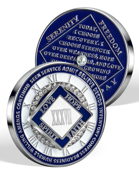 37 Year NA Sobriety Coin, Rotating Rhombus Recovery Medallion