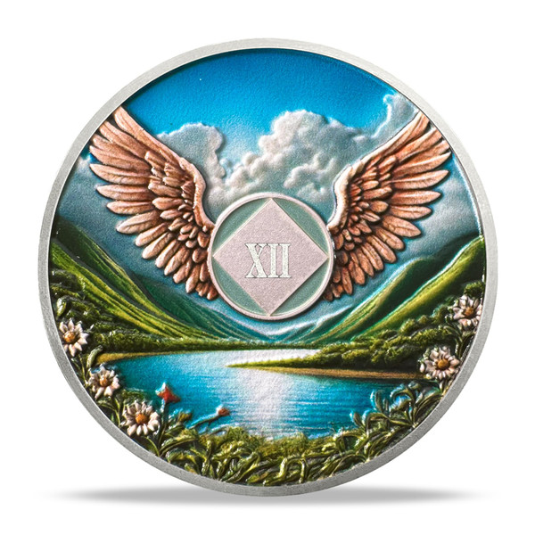 NA Sobriety Coin - NA Medallions with Wings and Scenic Sobriety Chips NA Coins - Ideal Narcotics Anonymous Gifts for Men ＆ Women Celebrating Recovery and Living Clean (12 Years)
