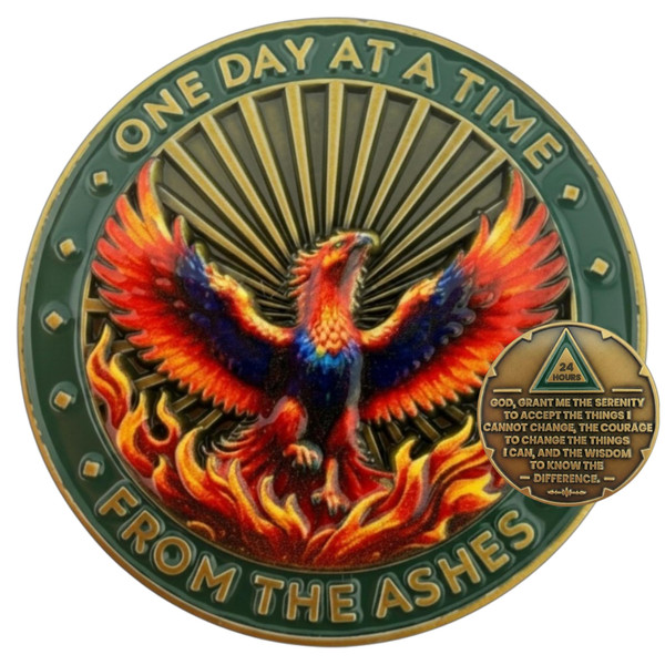 24 Hour Phoenix Sobriety Coin, Serenity Prayer, AA Tokens and Medallions