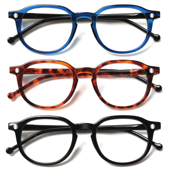 SIGVAN 3 Pack Reading Glasses Spring Hinge Stylish Readers Black/Tortoise for Men and Women (3 Pack Mix, 2.5, x)