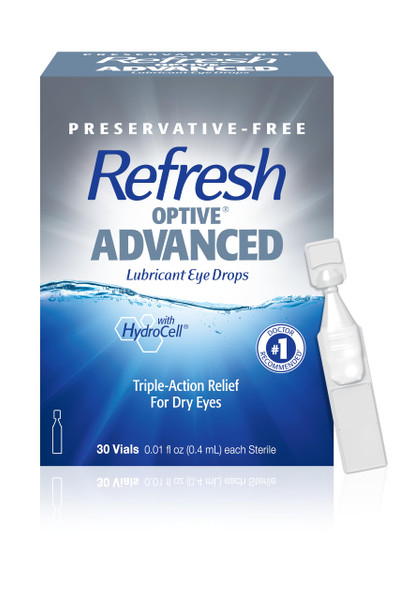 REFRESH OPTIVE Advanced PF Lubricant Eye Drops Preservative-Free Artificial Tears, 0.01 fl oz (0.4 mL), 30 Single-Use Containers