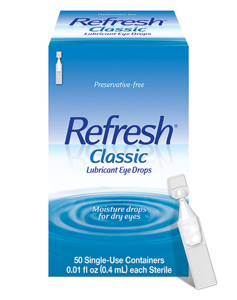 REFRESH CLASSIC Lubricant Eye Drops Preservative-Free Artificial Tears, 0.01 fl oz (0.4 mL), 50 Single-Use Containers
