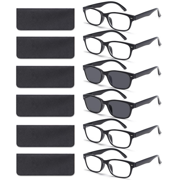 BLOEXCLU 6 Pack Reading Glasses for Women Men Blue Light Blocking Spring Hinge Computer Readers, Anti Eyestrain/Glare (6 Mixed C8, 2.25, Diopters)