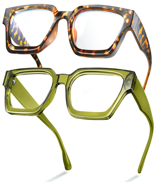 livho Oversized Blue Light Blocking Glasses for Women - Tortoise + Olive