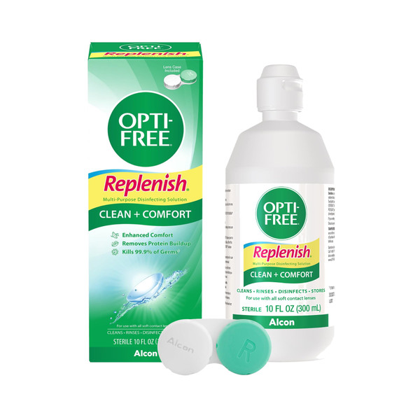 OPTI-FREE Replenish Contact Lens Solution with Contact Lens Case, 10 oz