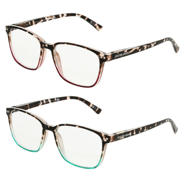Foster Grant Women's Kendall 2-Pack Square Reading Glasses, Tortoise, +2.0