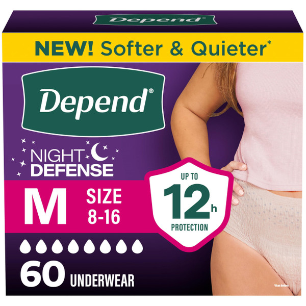 Depend Night Defense Adult Diapers for Women, Medium, 60 Count