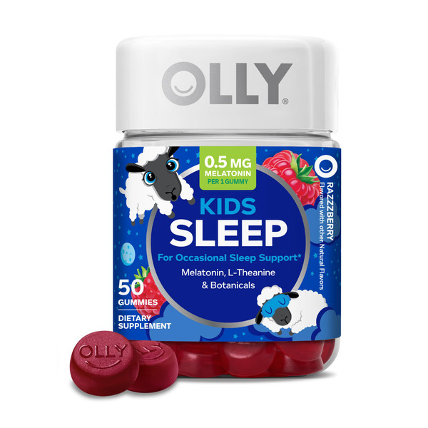 OLLY Kids Sleep Gummy, Occasional Sleep Support,* 0.5mg Melatonin, L-Theanine, Raspberry Flavored, 50 or 25 Day Supply - 50 Count