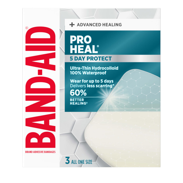 BAND-AID Brand Pro Heal 5 Day Protect Hydrocolloid Bandages, Jumbo, 3 Ct