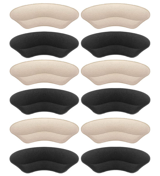 Heel Grips Liner Cushions Inserts for Loose Shoes, Heel Pads Snugs for Shoe Too Big Men Women, Filler Improved Shoe Fit and Comfort, Prevent Heel Slip and Blister (Pale Apricot+Black(6 Pairs))