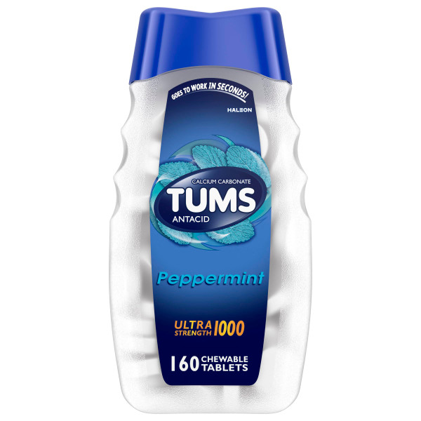 TUMS Antacid Chewable Tablets, Heartburn Relief, Peppermint, 160 Count