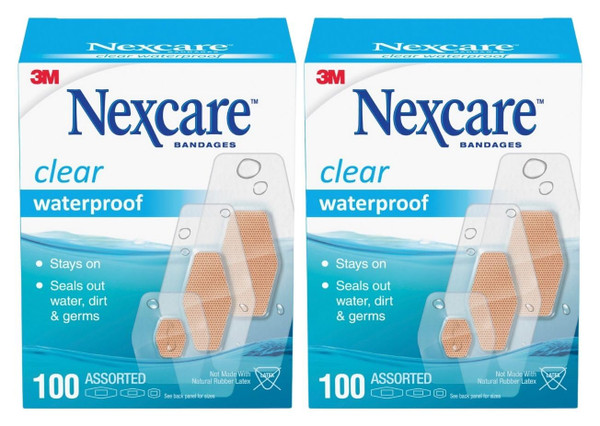 Nexcare Waterproof Clear Bandages, Covers and Protects, 360 Degree Seal Around The Pad Offers Exceptional Protection Against Water, Dirt, and Germs, Assorted Sizes, 100 Count