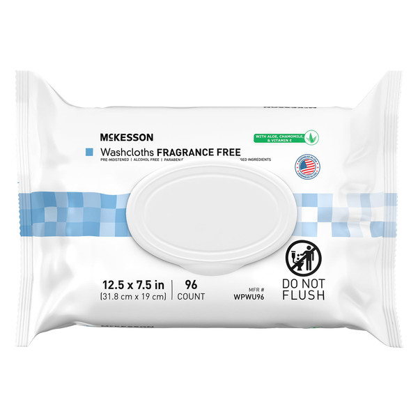 McKesson Washcloth Wipes, Unscented, 96 ct