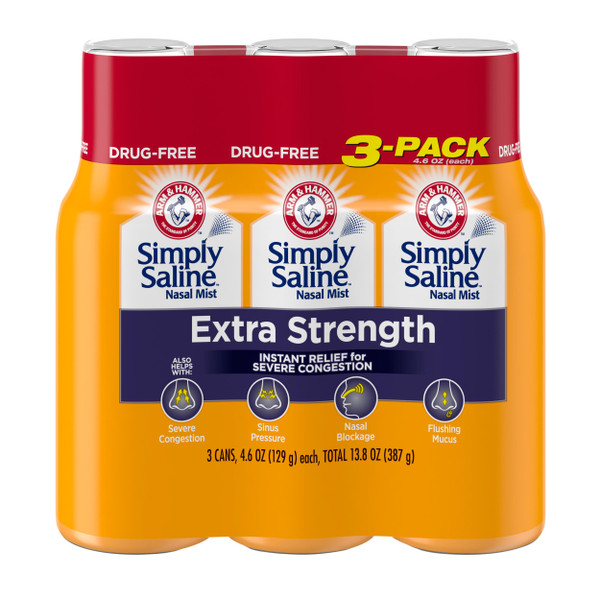 ARM & HAMMER Simply Saline Extra Strength Nasal Mist, 4.6 oz, 3-Pack
