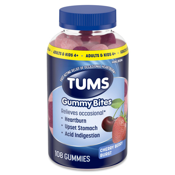 TUMS Gummy Bites Antacid Tablets, Cherry Berry Burst, 108 Count