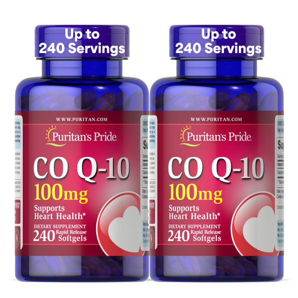 Puritan's Pride Coenzyme CoQ10 100mg, Dietary Supplement for Heart Health, Blood Pressure, Oral Gum Health, and Healthy Aging Support, 240 Rapid Release Softgels, 2-Pack