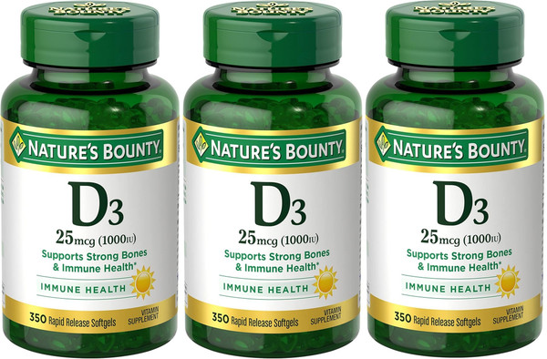 Nature's Bounty Bounty D-1000 IU Dietary Supplement Rapid Release Liquid Softgels 350 ea (Pack of 3)