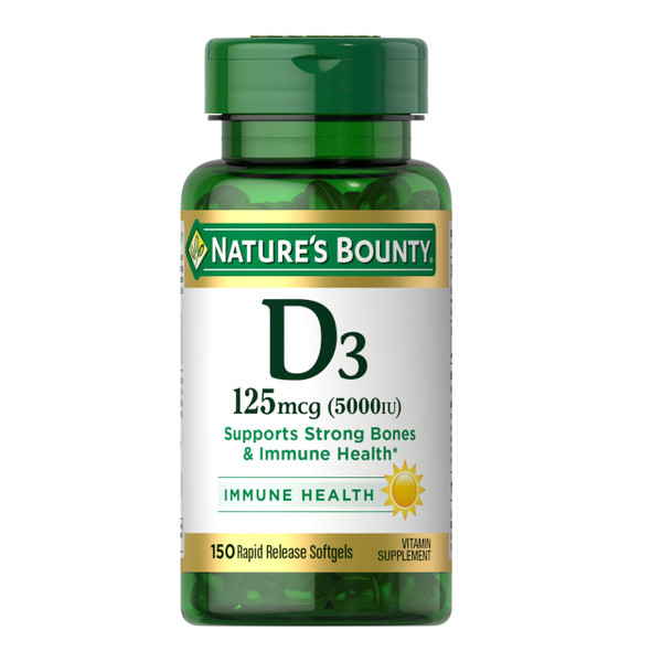 Nature's Bounty Vitamin D3 5000 IU Softgels, Rapid Release, 150 Count