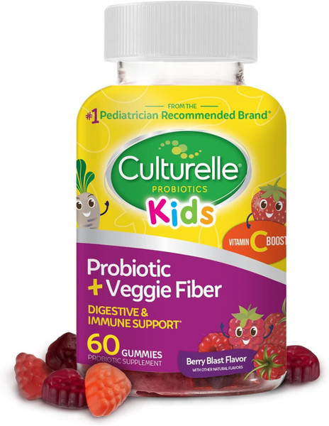 Culturelle Kids Probiotic + Veggie Fiber Gummies, Ages 3+, Berry, 60 Count