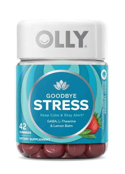 OLLY Goodbye Stress, Stress Support* Supplement, 50mg L-Theanine - 42 Count