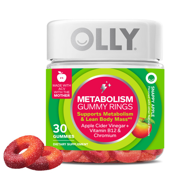 OLLY Metabolism Gummy Rings, Cellular Energy Supplement,* ACV - 30 Count