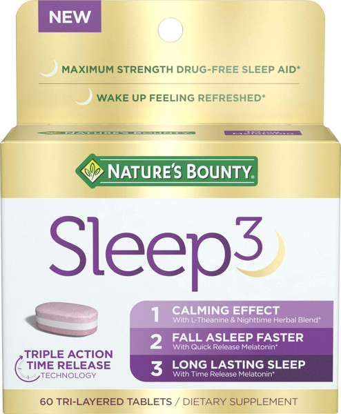 Nature's Bounty Sleep3 Melatonin 10mg, 60 Tri-Layered Tablets