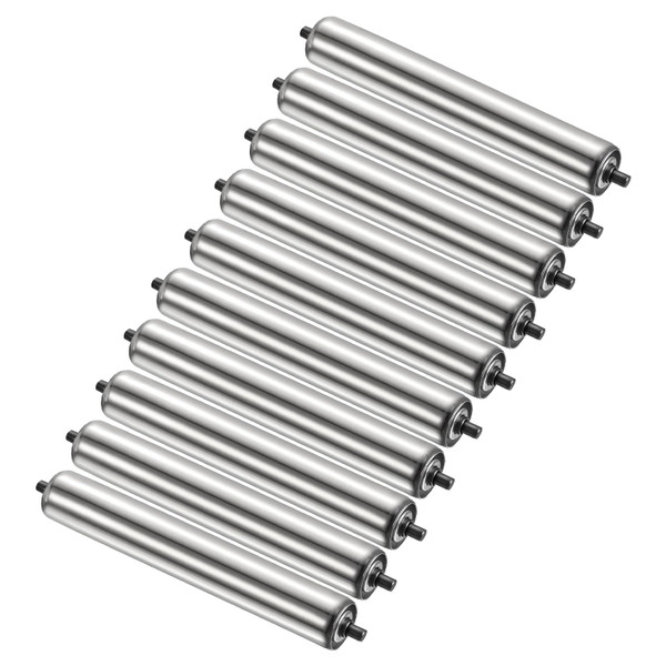 10 Pack Conveyor Rollers 1" Diameter 11.8" Length, Stainless Steel Gravity Transmission Replacement Part for Woodworking/Boat Trailers/Industrial, Smooth and Quiet Operation