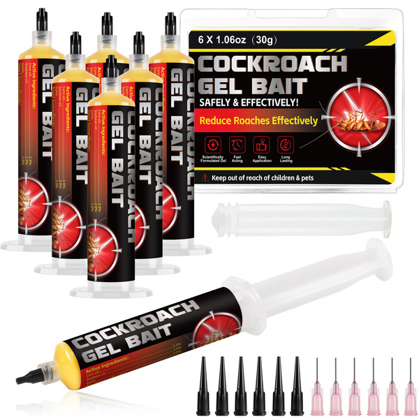 6 Tubes Cockroach Gel, Natural Formula Roach Gel with 2 Plunger