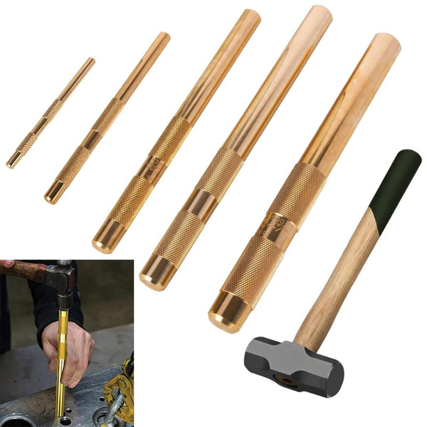Brass Punch Set,5 Piece Brass Drift Pin Punch Set, 67003 Brass Drift Punch.
