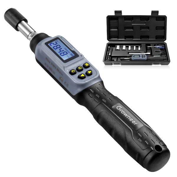 GROWNEER Digital Torque Screwdriver, 2.66-53.1 In-lb/0.3-6 Nm, 1/4'' Drive Inch Pound Torque Screwdriver Electrician with Buzzer & LED Indicator, 27 In 1 Torque Wrench Screwdriver Set, Black