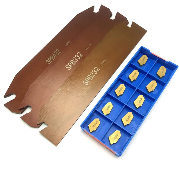 Tool Part for SPB32-2 SPB32-3 SPB32-4 SPB26-2 SPB26-3 SPB26-4 +10PCS Grooving Inserts SP200 SP300 SP400 Insert CNC SPB Cutting Tool - (Angle: SPB32-3 (SPB332) / Shank Diameter: SP300 PC9030)