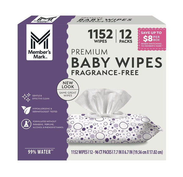 Member Mark Premium Fragrance-Free Baby Wipes (1152 Count), 19.6 pounds, 1152.0 Count