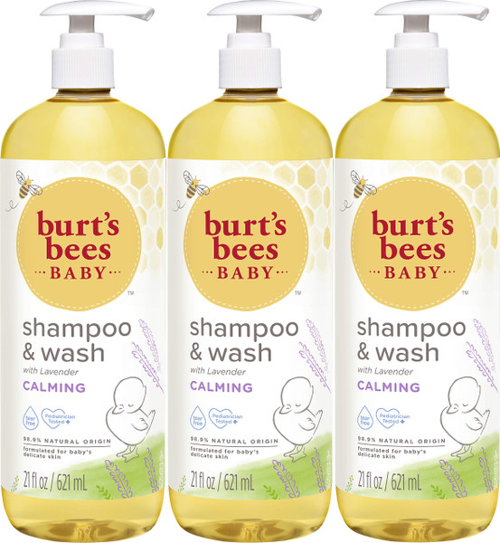 Burt's Bees Baby Calming Shampoo and Wash with Lavender, Tear-Free, Pediatrician Tested, 98.9% Natural Origin, 21 Fluid Ounces (Package May Vary)