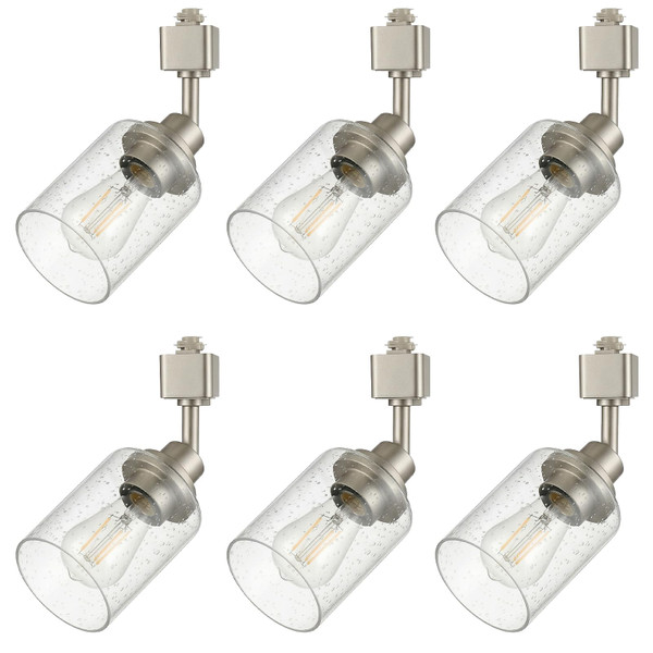 LOUSACE 6 Pack H Track Lighting Replacement Heads Brushed Nickel, Ceiling Track Lighting Fixtures with Seeded Glass Shades, E26 Base Track Light Heads for Retail Shop Kitchen Bathroom
