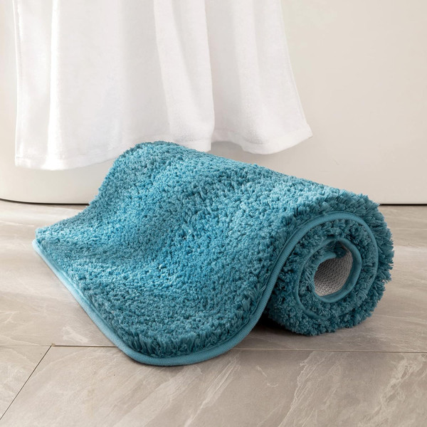 MIULEE Teal Bathroom Runner Rugs Soft Microfiber Bath Mat 24x48 Inch