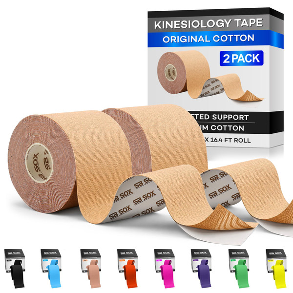 SB SOX 2-Pack Original Cotton Kinesiology Tape Roll, 16ft Each (Nude)