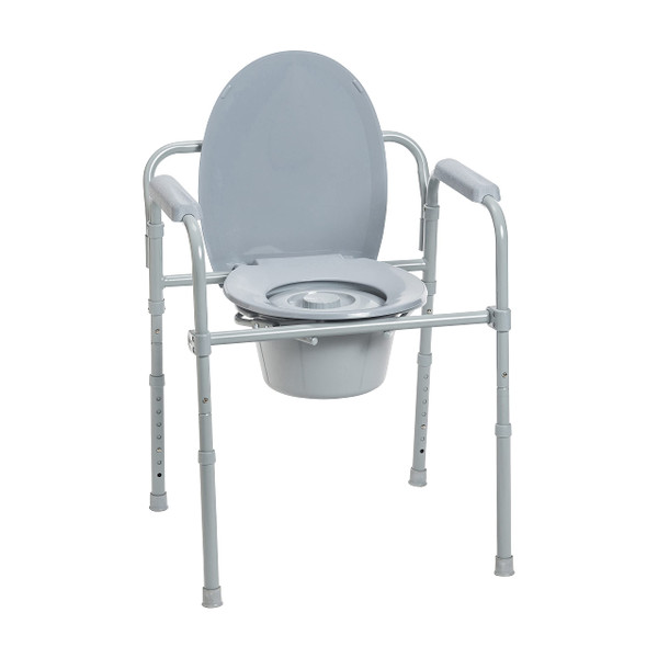 Drive Medical Folding Steel Bedside Commode Chair, 3-in-1, Gray