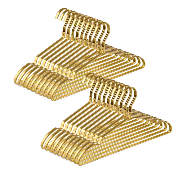 Amber Home 20 Pack Premium Matte Gold Aluminum Coat Hangers, 16.5” Extra Smooth & Durable Metal Shirt Dress Hanger, Light & Sturdy Metal Rack for Jacket Trouser Pant Slack